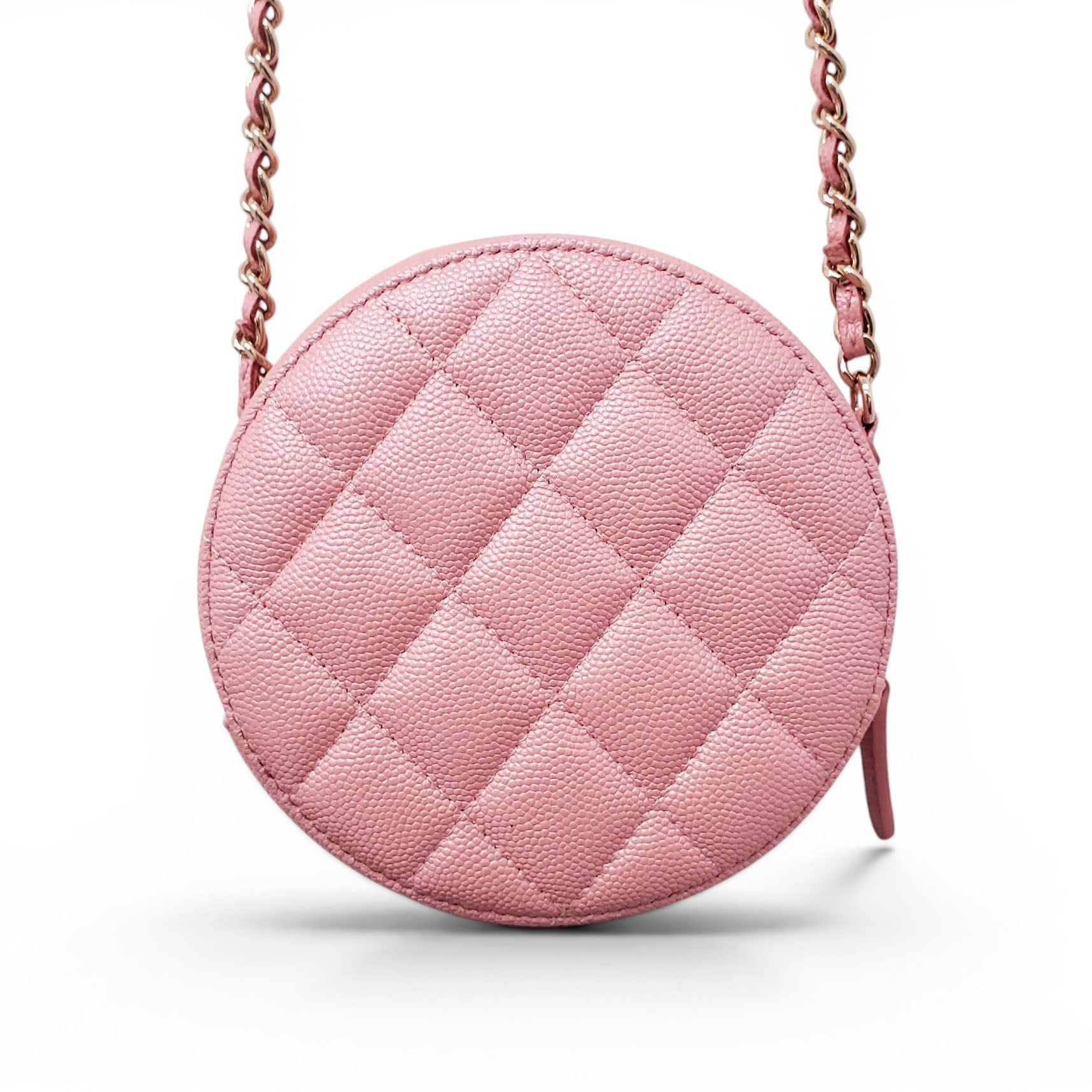 CHANEL PINK IRIDESCENT CAVIAR LEATHER ROUND CROSSBODY BAG