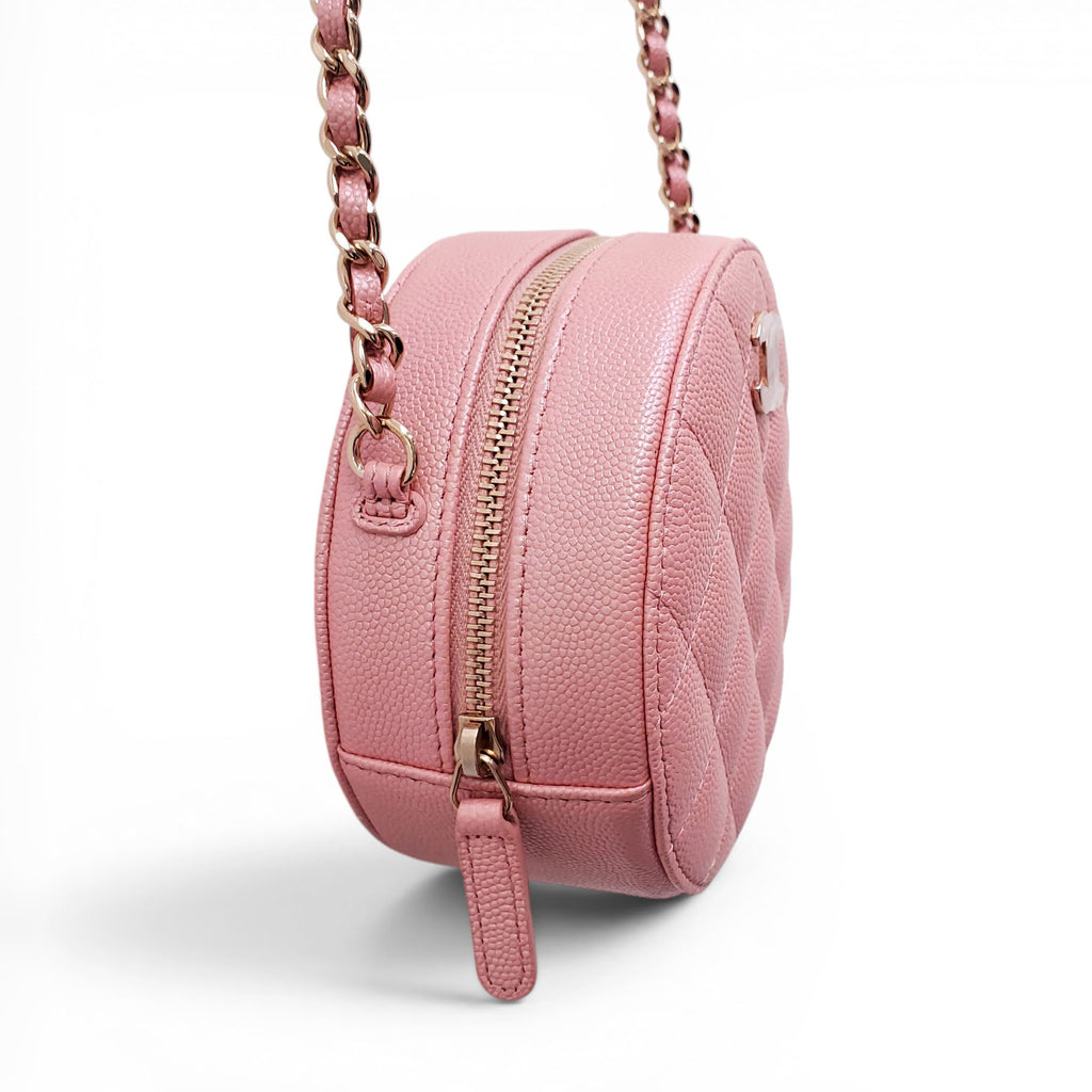 CHANEL PINK IRIDESCENT CAVIAR LEATHER ROUND CROSSBODY BAG