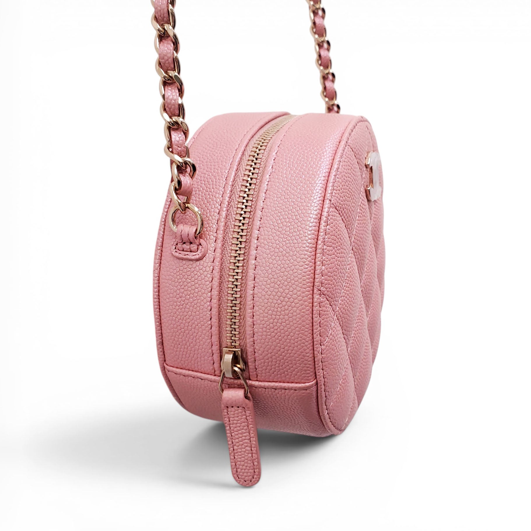 CHANEL PINK IRIDESCENT CAVIAR LEATHER ROUND CROSSBODY BAG