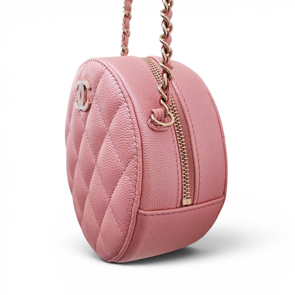 CHANEL PINK IRIDESCENT CAVIAR LEATHER ROUND CROSSBODY BAG