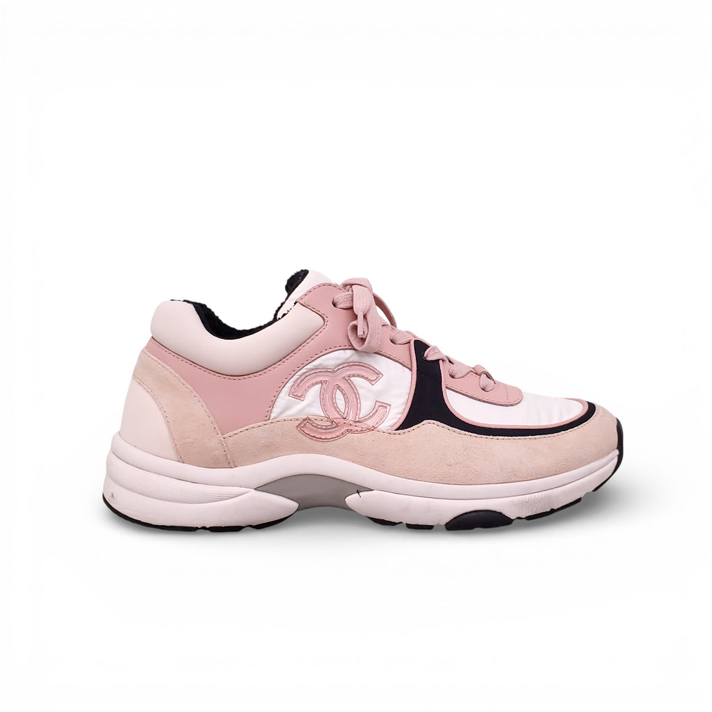 CHANEL PINK LOGO SNEAKERS - SIZE 39.5