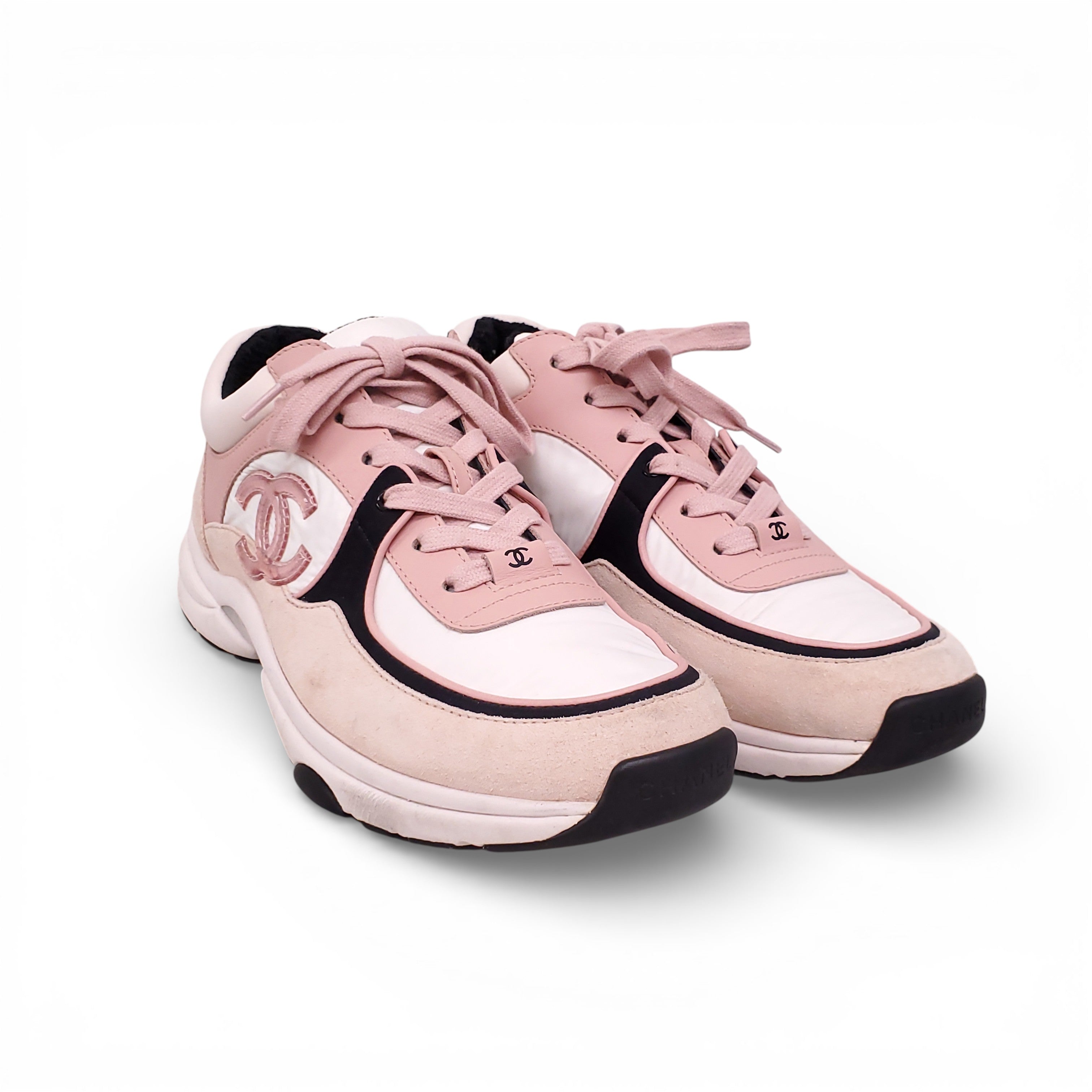 CHANEL PINK LOGO SNEAKERS - SIZE 39.5