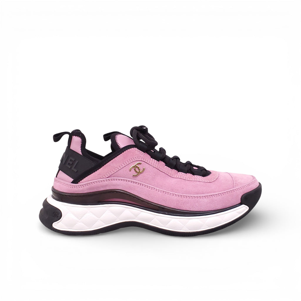 CHANEL PINK SUEDE SPORT LACE UP SNEAKERS - SIZE 38.5