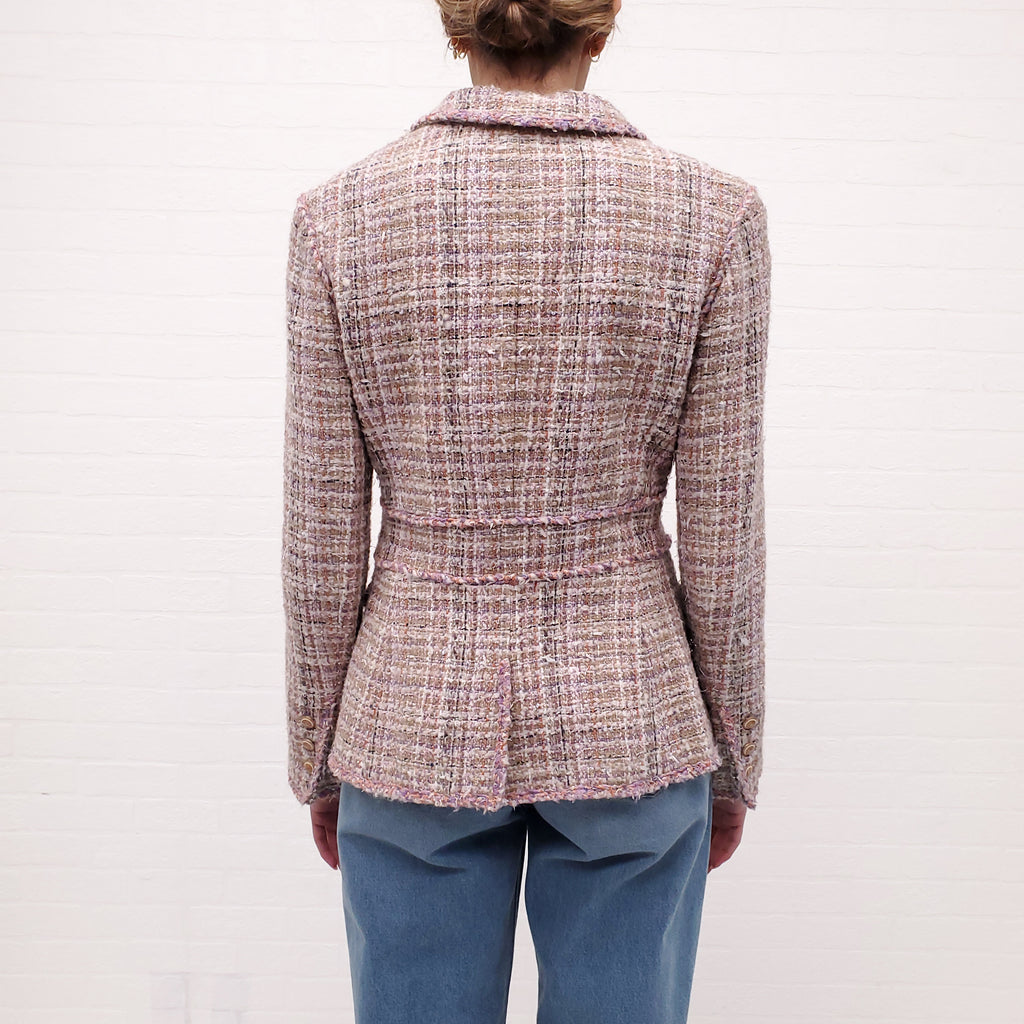 CHANEL PINK TWEED JACKET WITH LOGO BUTTONS - SIZE 40