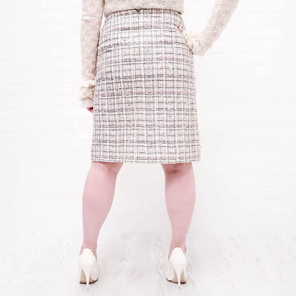 CHANEL PINK TWEED SPARKLE SKIRT - SIZE 38