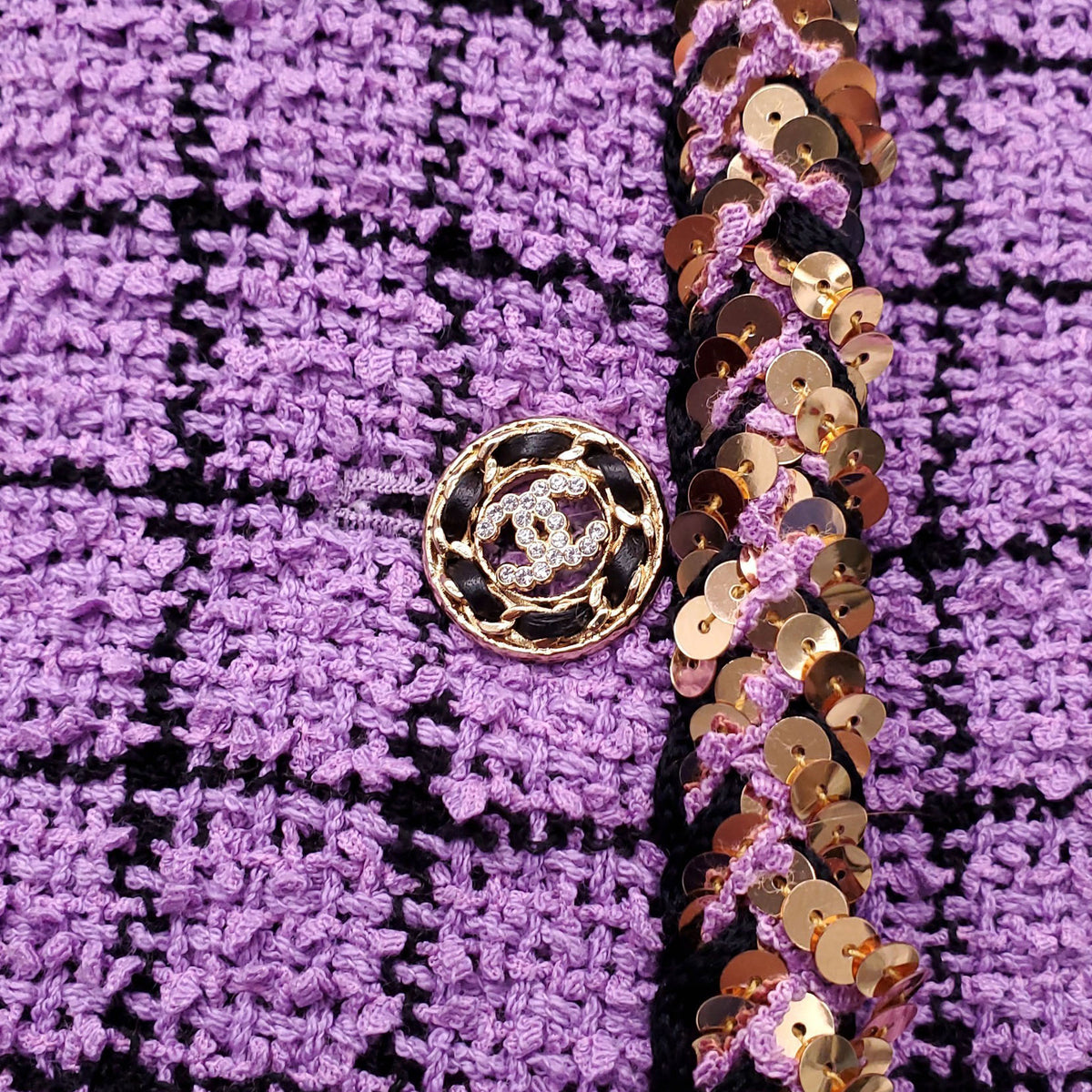 CHANEL PUPLE CHECK TWEED JACKET WITH SEQUINS - SIZE 40