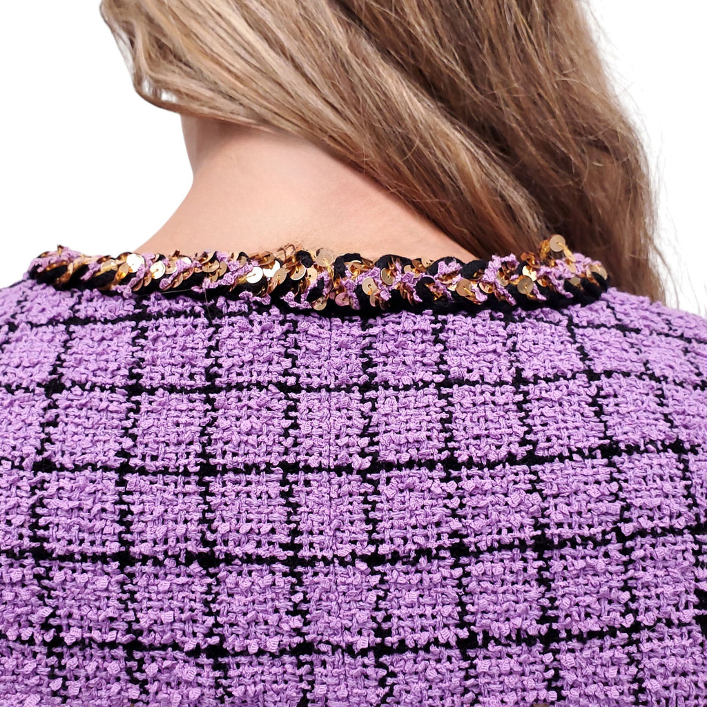 CHANEL PUPLE CHECK TWEED JACKET WITH SEQUINS - SIZE 40