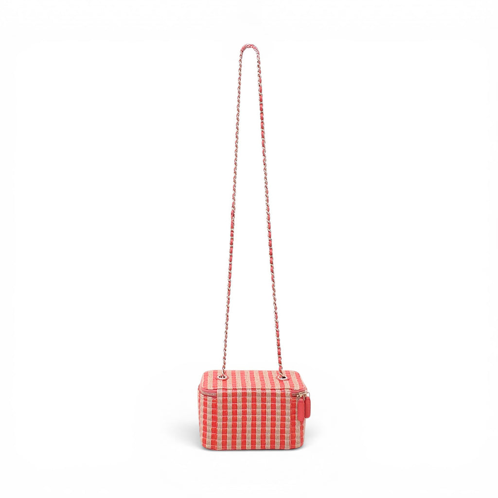 CHANEL RAFFIA STRIPED SMALL VANITY CASE WITH CHAIN
