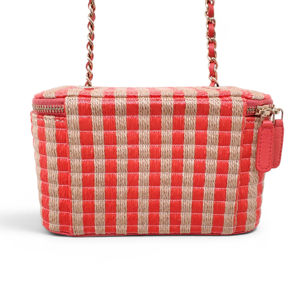 CHANEL RAFFIA STRIPED SMALL VANITY CASE WITH CHAIN
