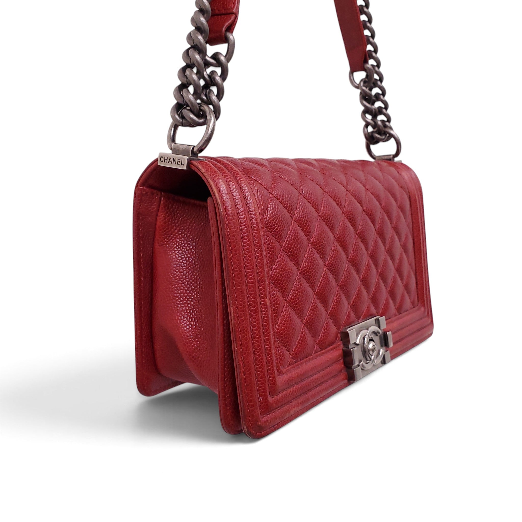 CHANEL RED CAVIAR BOY BAG