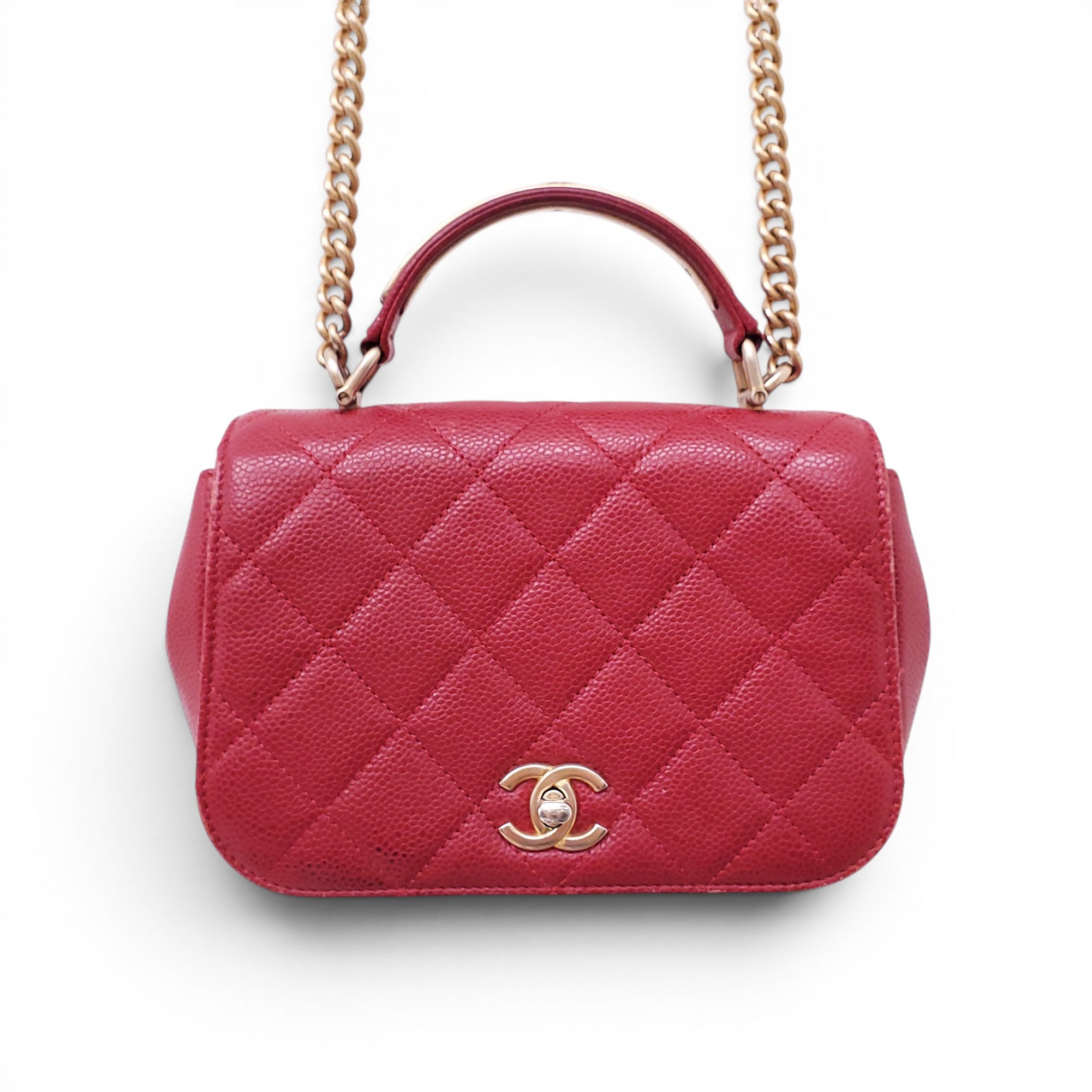 CHANEL RED QUILTED CARRY AROUND FLAP BAG