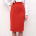 CHANEL RED TWEED SKIRT WITH LOGO - SIZE 36