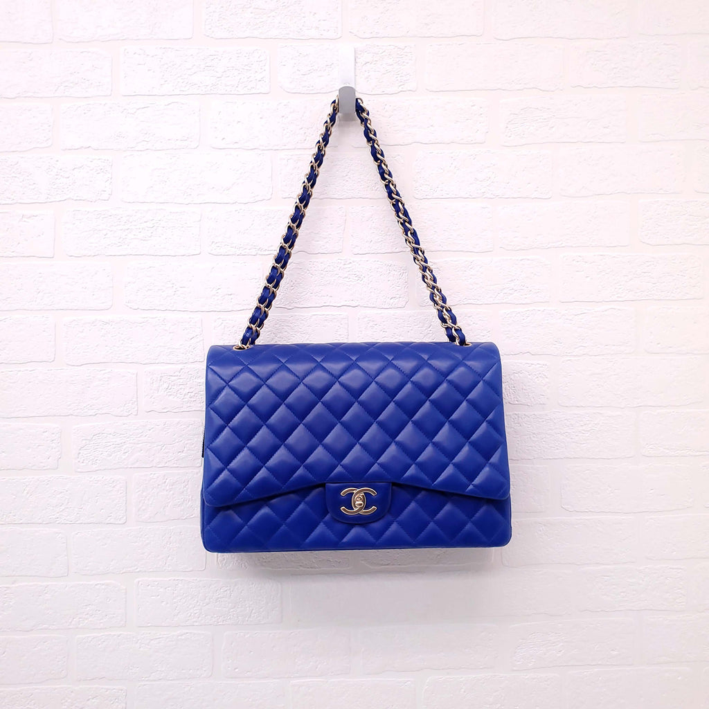 CHANEL ROYAL BLUE JUMBO QUILTED LAMBSKIN DOUBLE FLAP BAG