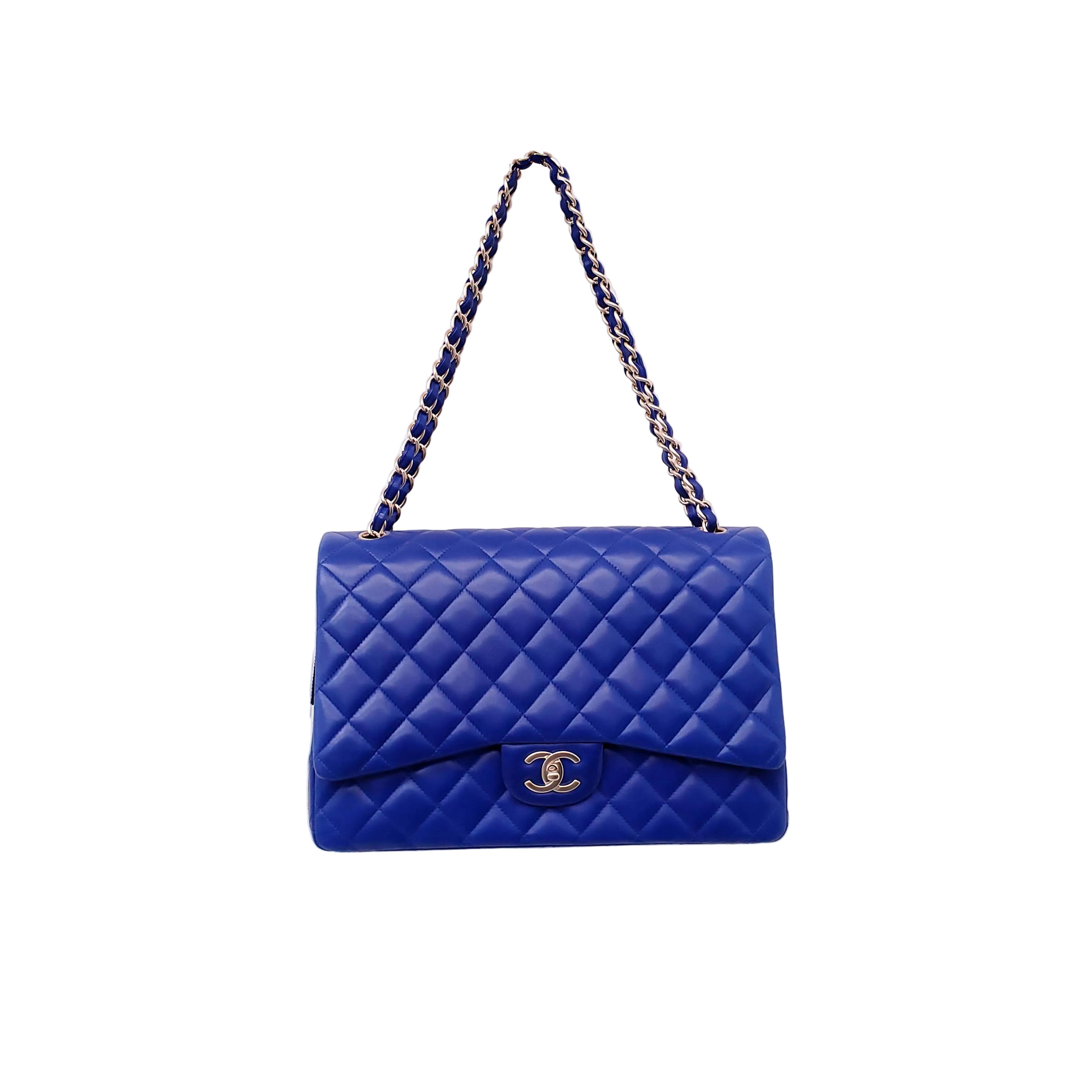 CHANEL ROYAL BLUE JUMBO QUILTED LAMBSKIN DOUBLE FLAP BAG