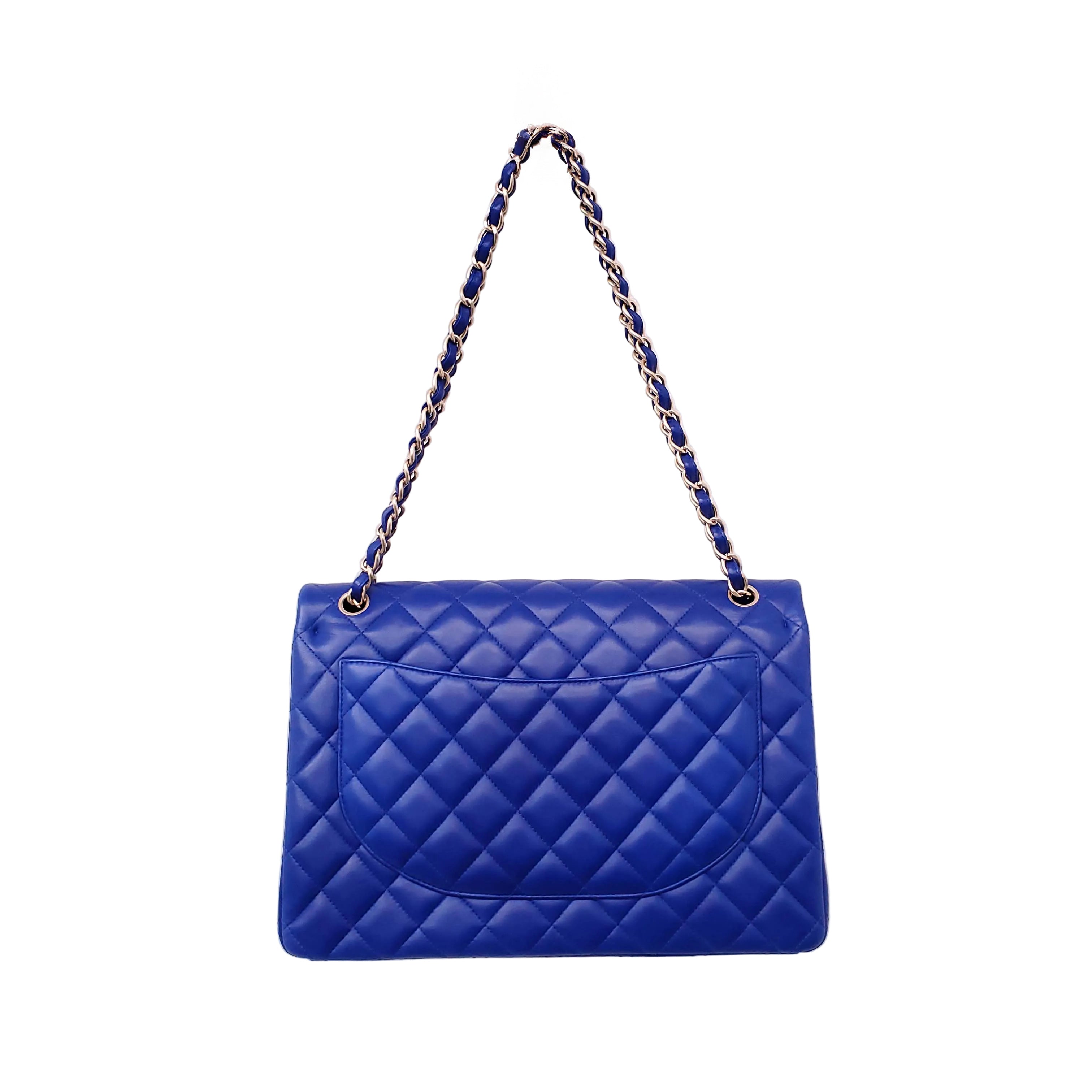 CHANEL ROYAL BLUE JUMBO QUILTED LAMBSKIN DOUBLE FLAP BAG