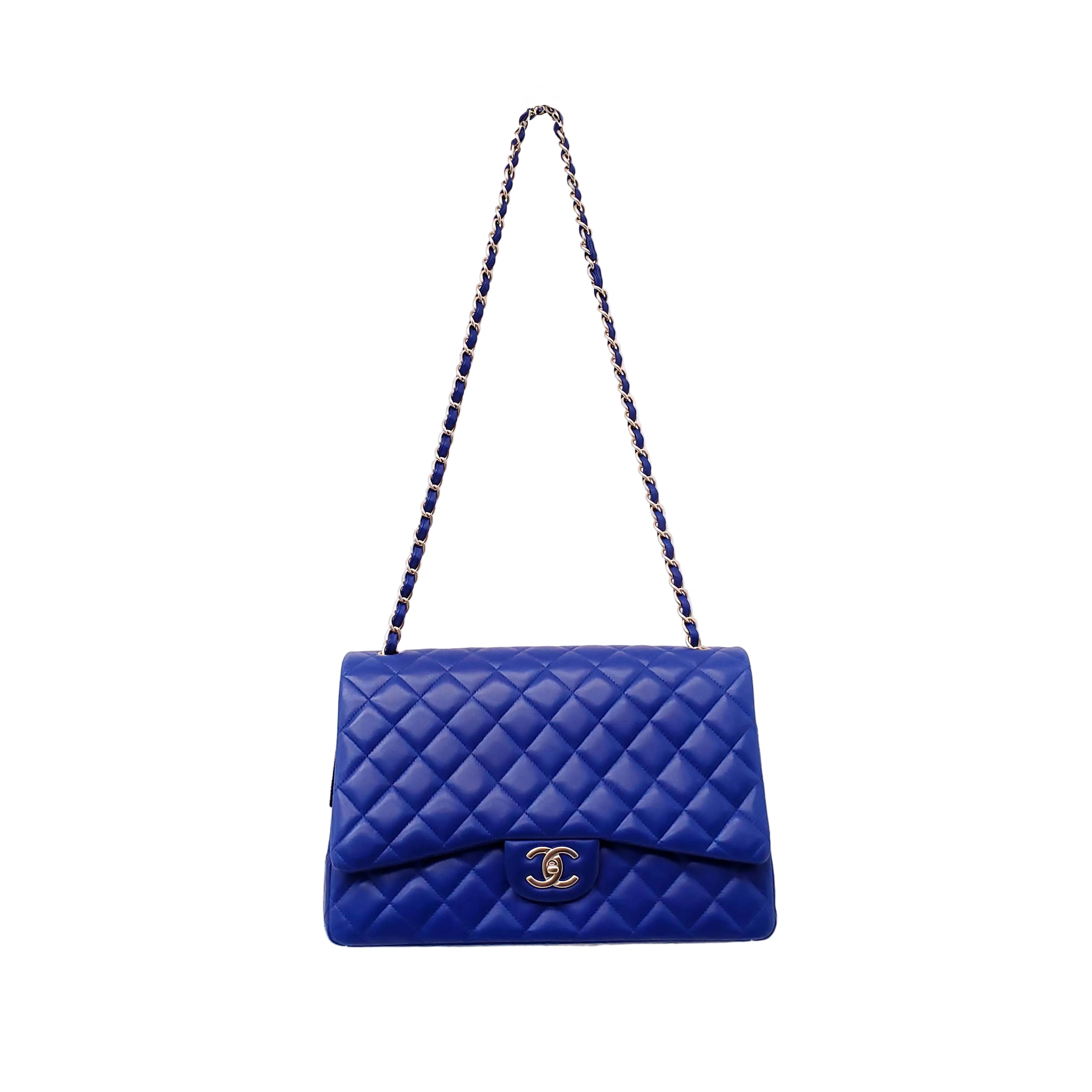 CHANEL ROYAL BLUE JUMBO QUILTED LAMBSKIN DOUBLE FLAP BAG