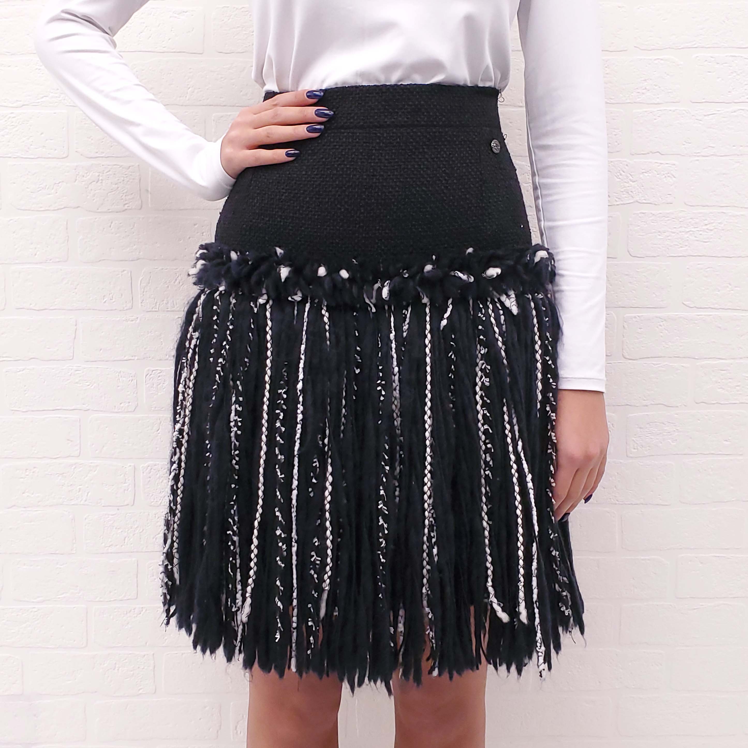 CHANEL RUNWAY BLACK FRINGE SKIRT - SIZE 40