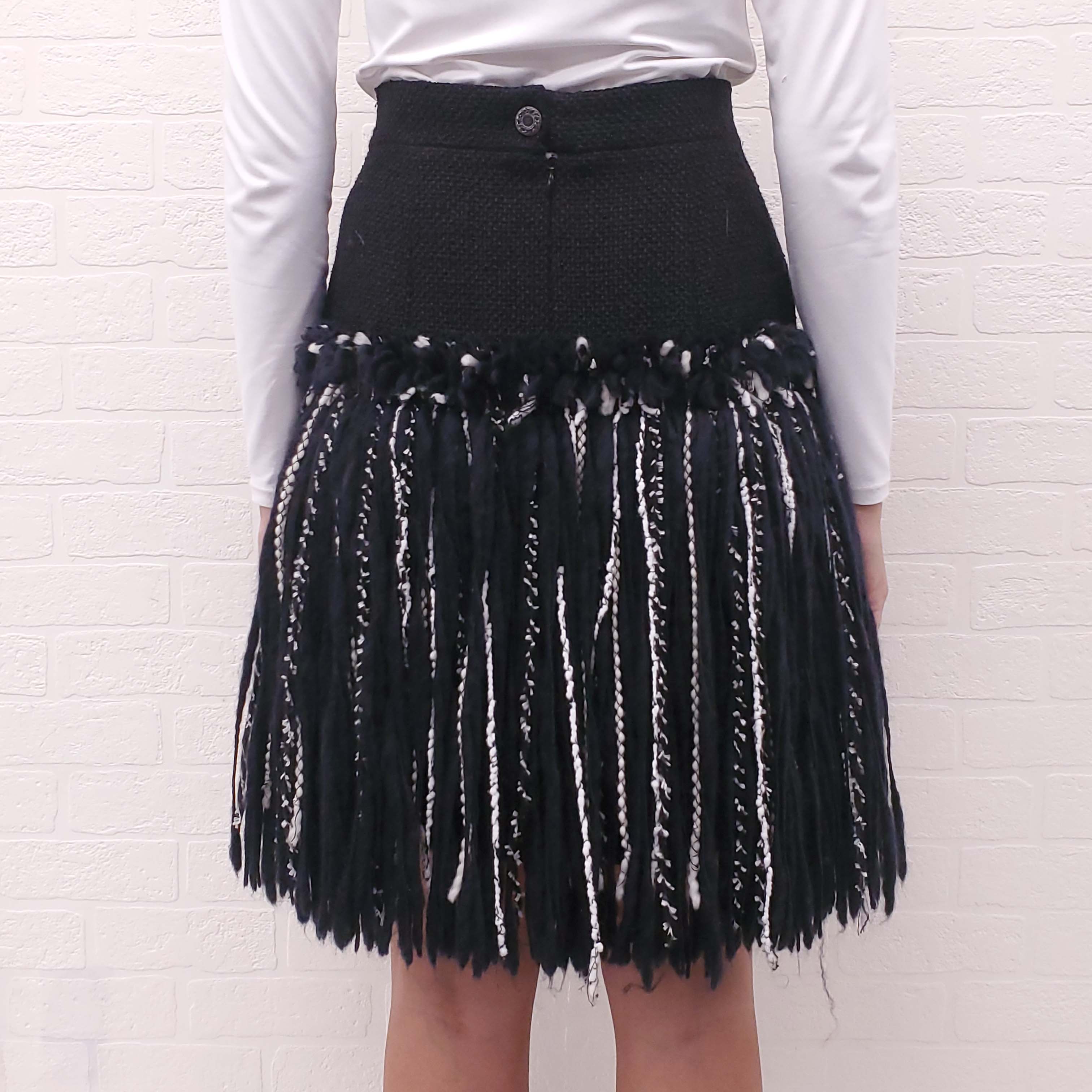 CHANEL RUNWAY BLACK FRINGE SKIRT - SIZE 40