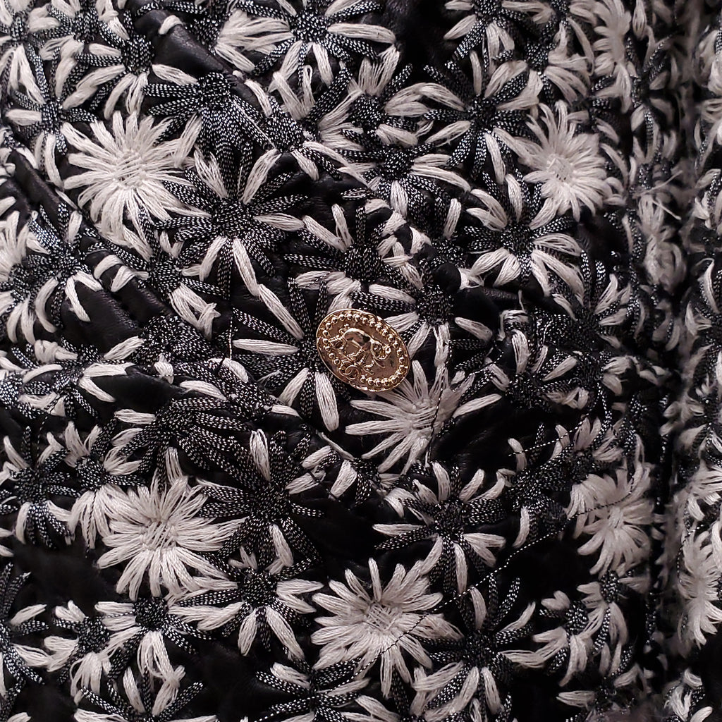 CHANEL RUNWAY LEATHER AND FUR FLORAL EMBROIDERED JACKET - SIZE 38