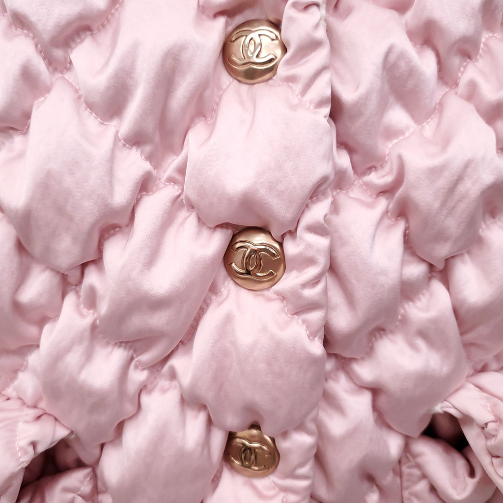 CHANEL RUNWAY PINK QUILTED BOMBER JACKET WITH MATCHING QUILTED PANT - SIZE 36