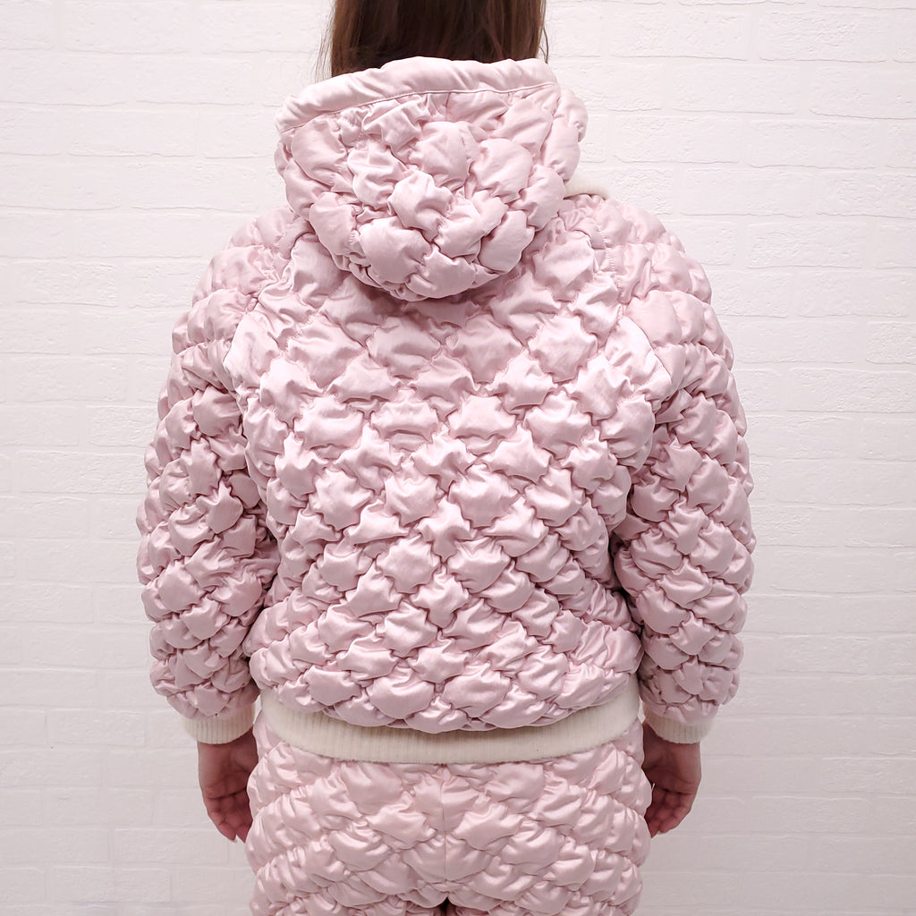 CHANEL RUNWAY PINK QUILTED BOMBER JACKET WITH MATCHING QUILTED PANT - SIZE 36