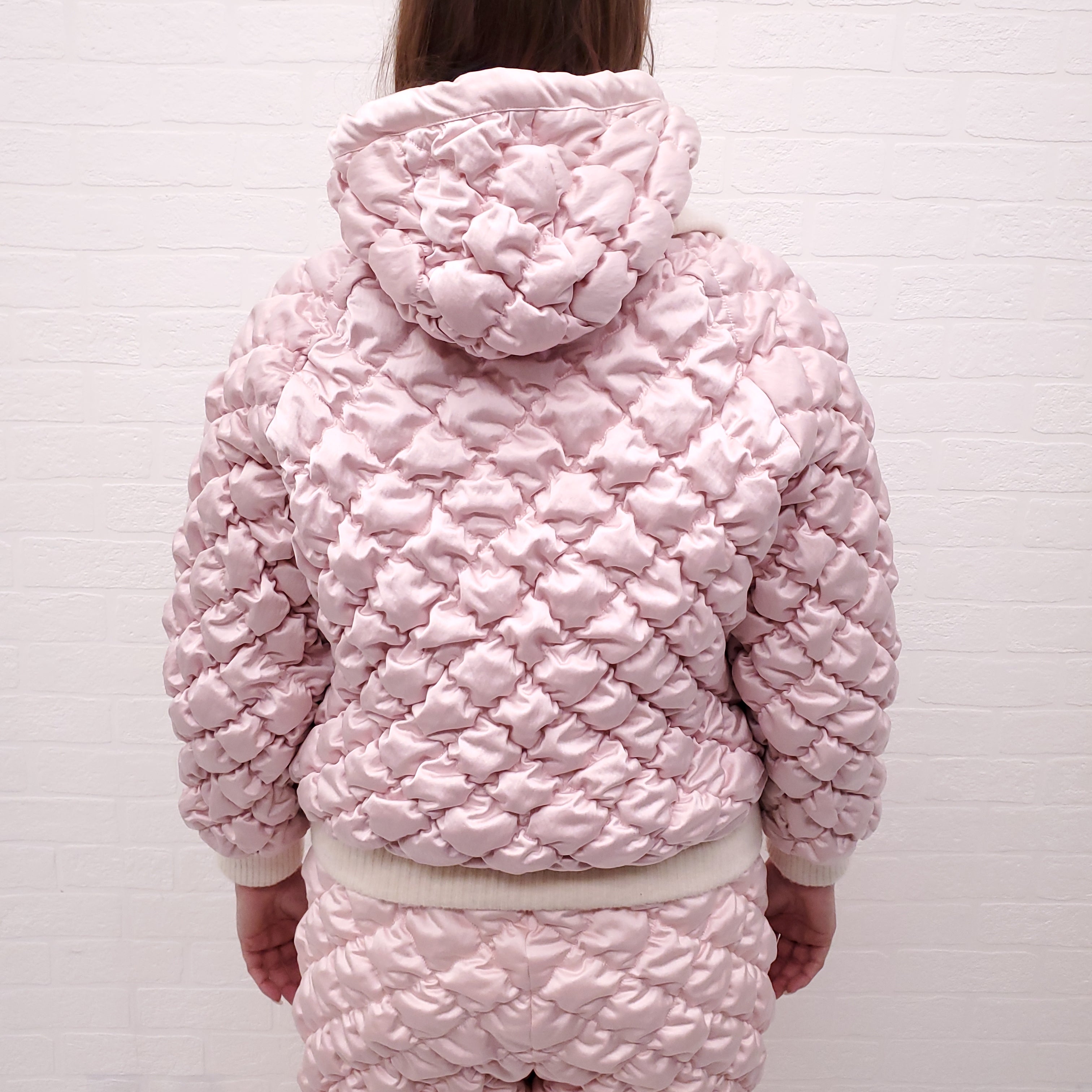 CHANEL RUNWAY PINK QUILTED BOMBER JACKET WITH MATCHING QUILTED PANT - SIZE 36