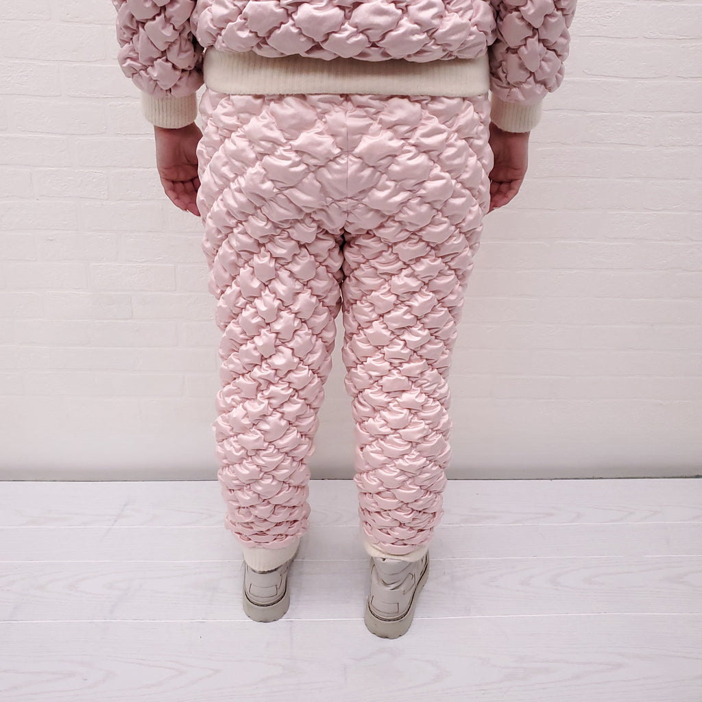 CHANEL RUNWAY PINK QUILTED BOMBER JACKET WITH MATCHING QUILTED PANT - SIZE 36