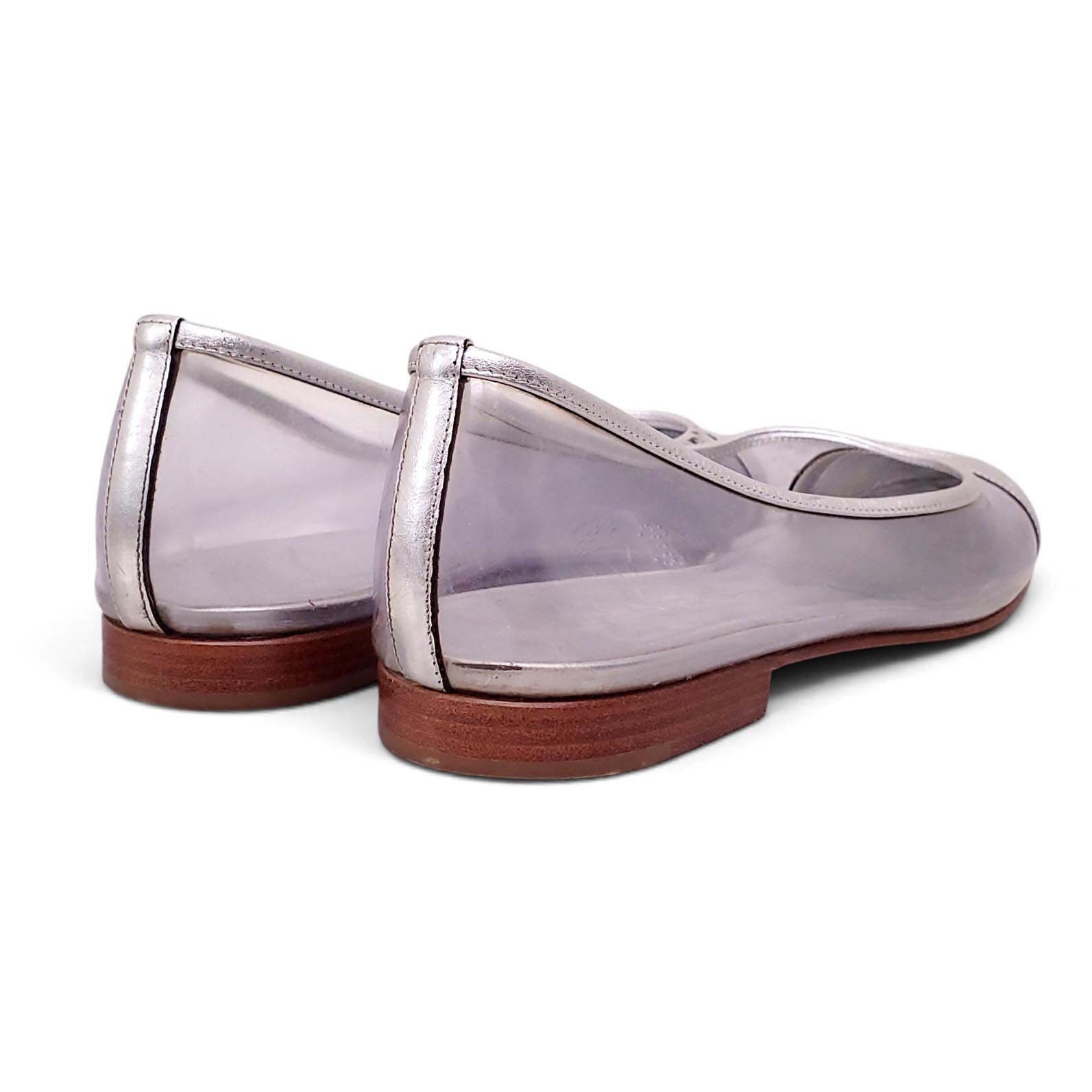CHANEL SILVER LUCITE BALLET FLATS - SIZE 40.5