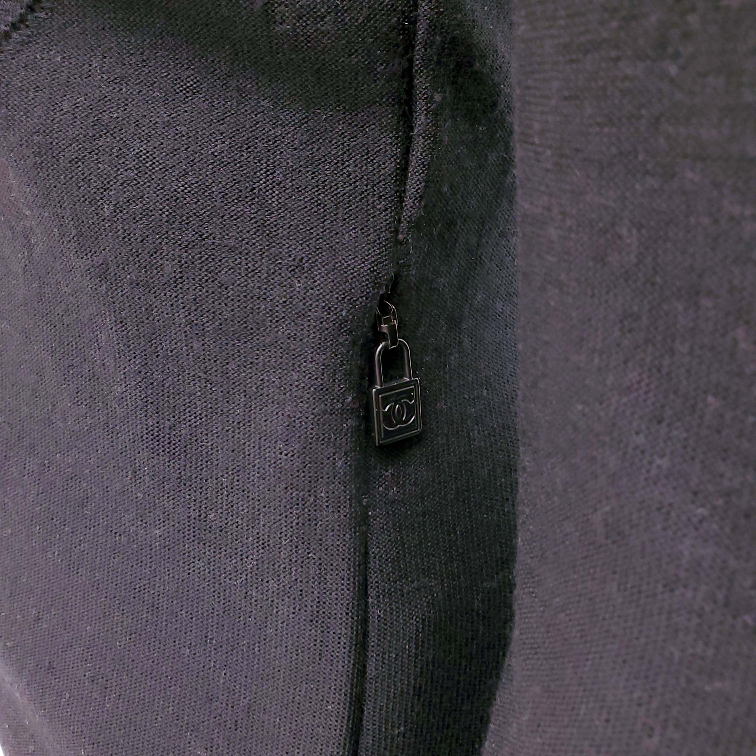 CHANEL SPORT BLACK WOOL ARGYLE SWEATER WITH HOOD AND LOGO DETAIL - SIZE 36