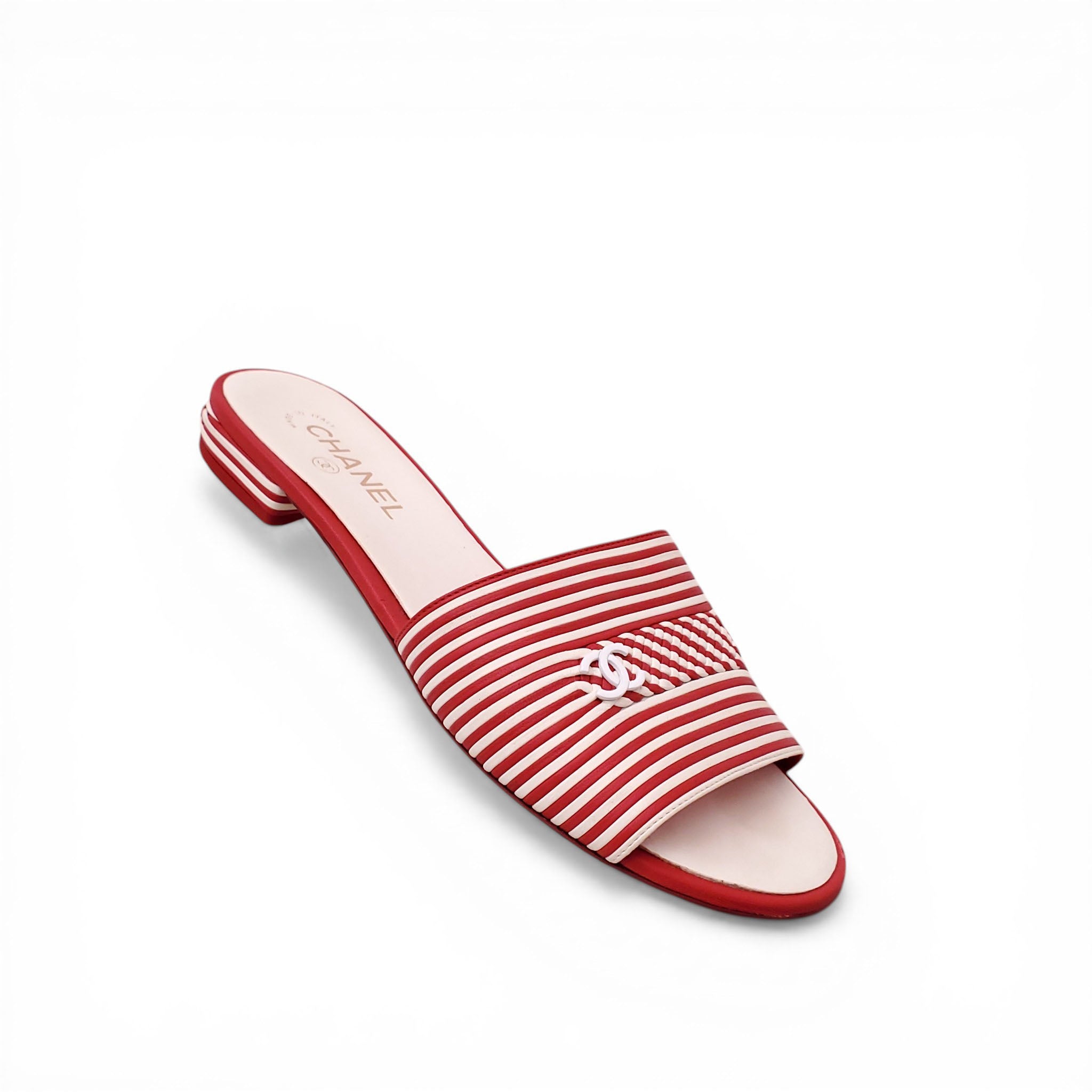 CHANEL STRIPED LOGO SLIDES - SIZE 41