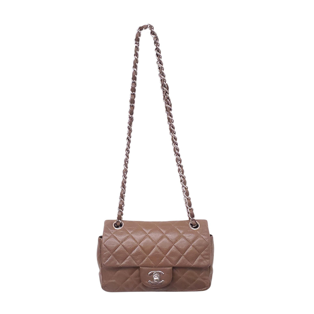 CHANEL TAUPE CAVIAR QUILTED MINI RECTANGULAR FLAP BAG