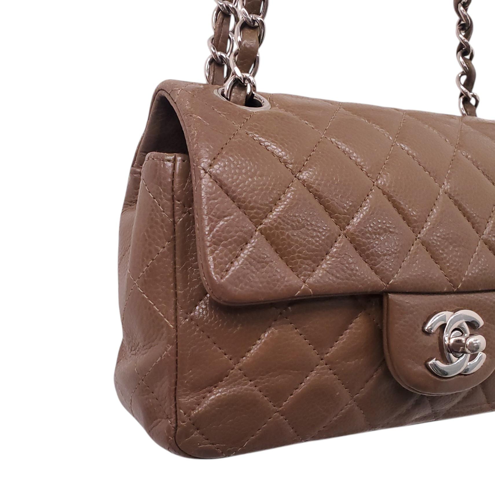 CHANEL TAUPE CAVIAR QUILTED MINI RECTANGULAR FLAP BAG