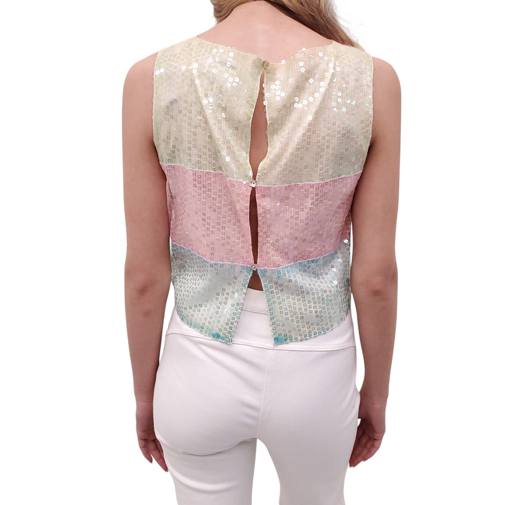 CHANEL TRI-COLOUR SEQUIN TOP AND CARDIGAN - SIZE 38