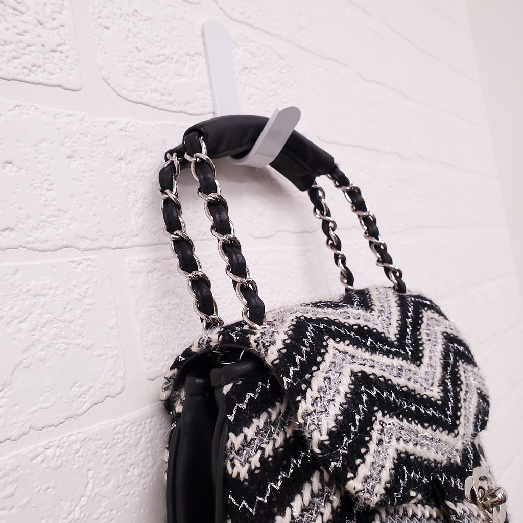CHANEL TWEED CHEVRON TOP HANDLE FLAP BAG