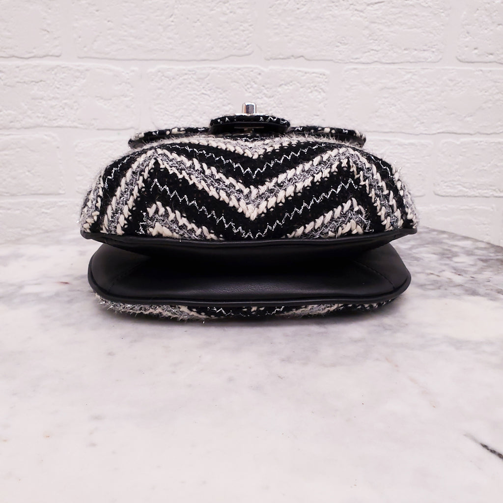 CHANEL TWEED CHEVRON TOP HANDLE FLAP BAG