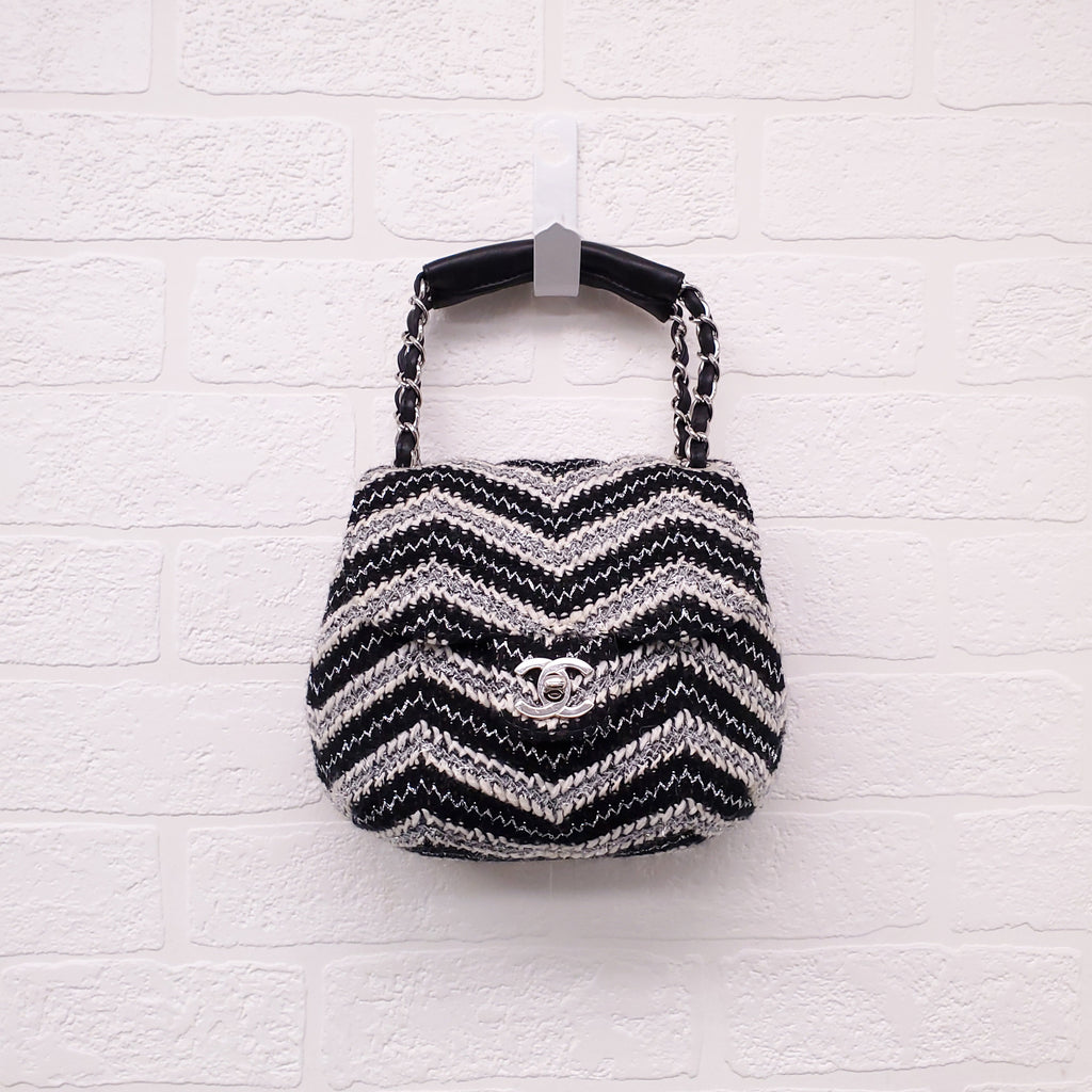 CHANEL TWEED CHEVRON TOP HANDLE FLAP BAG
