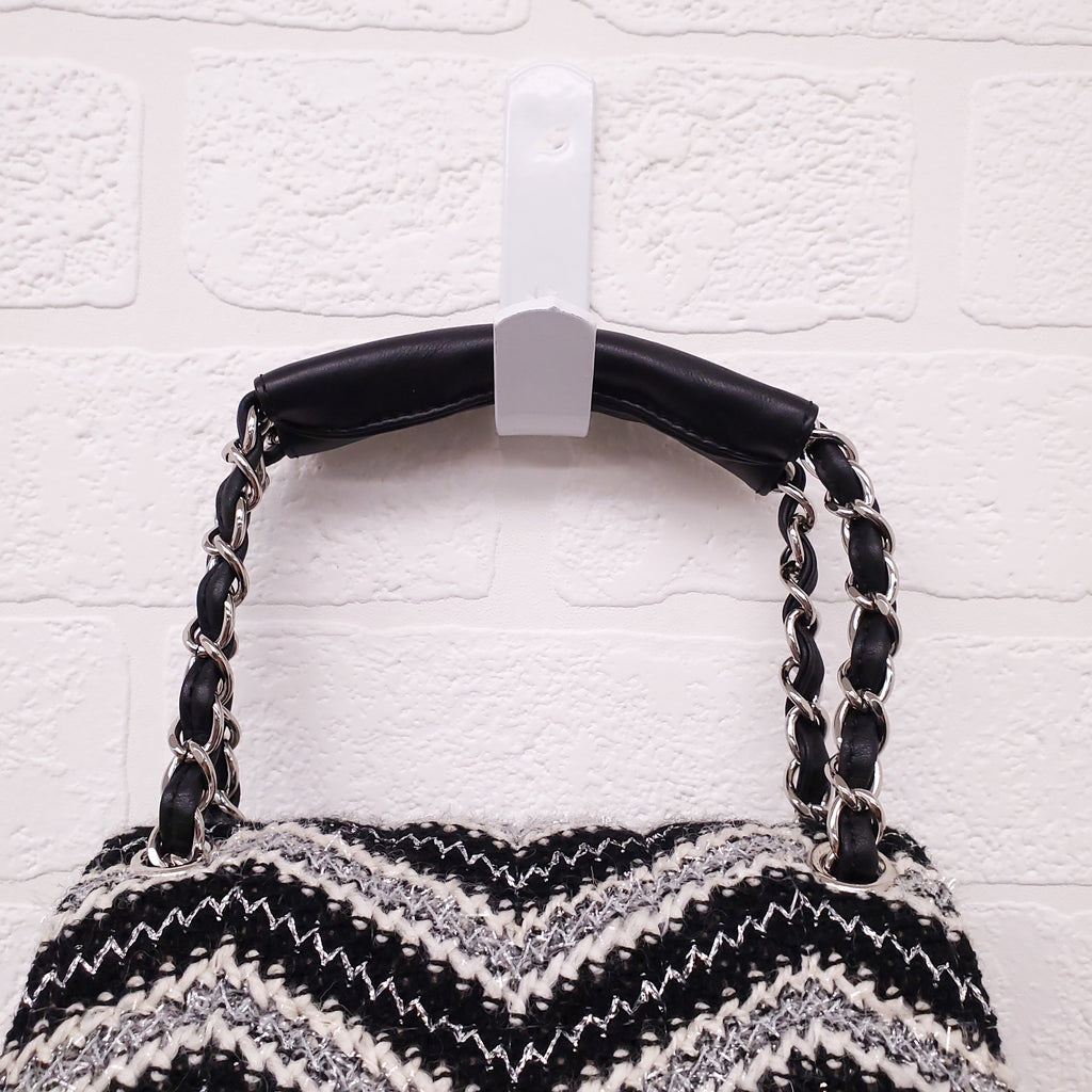 CHANEL TWEED CHEVRON TOP HANDLE FLAP BAG