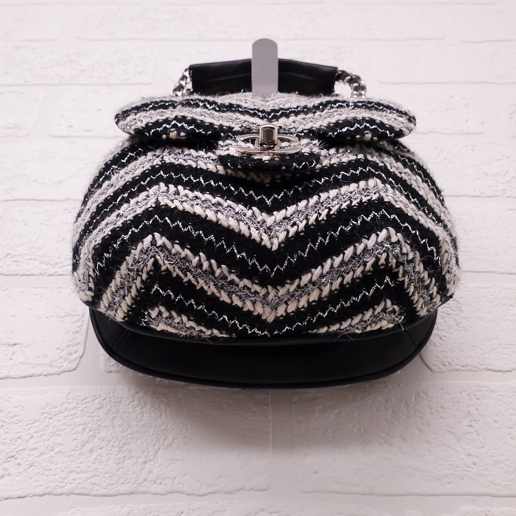 CHANEL TWEED CHEVRON TOP HANDLE FLAP BAG