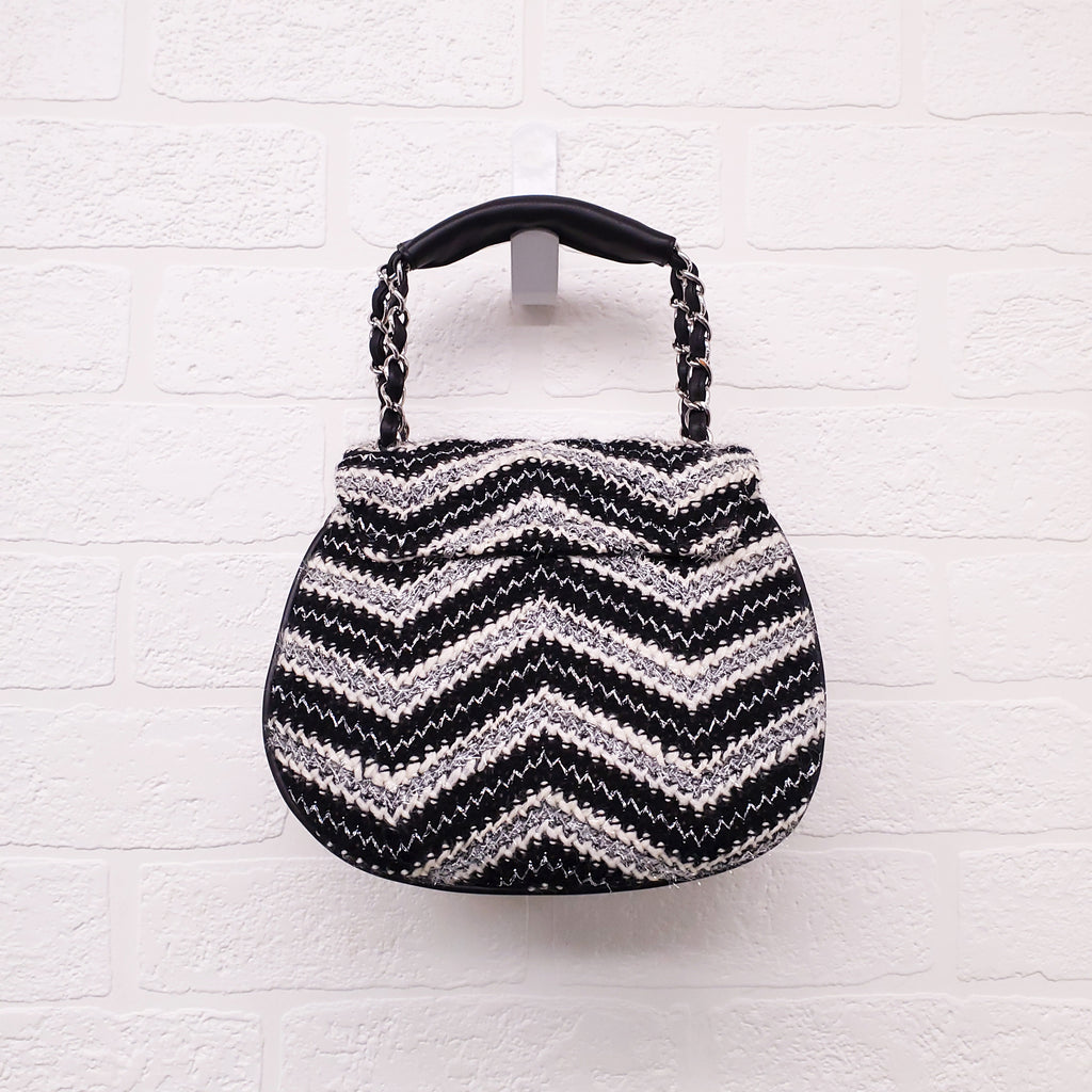 CHANEL TWEED CHEVRON TOP HANDLE FLAP BAG