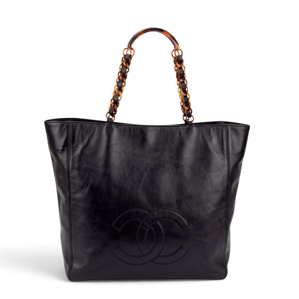 CHANEL VINTAGE BLACK LEATHER TIMELESS CC TOTE