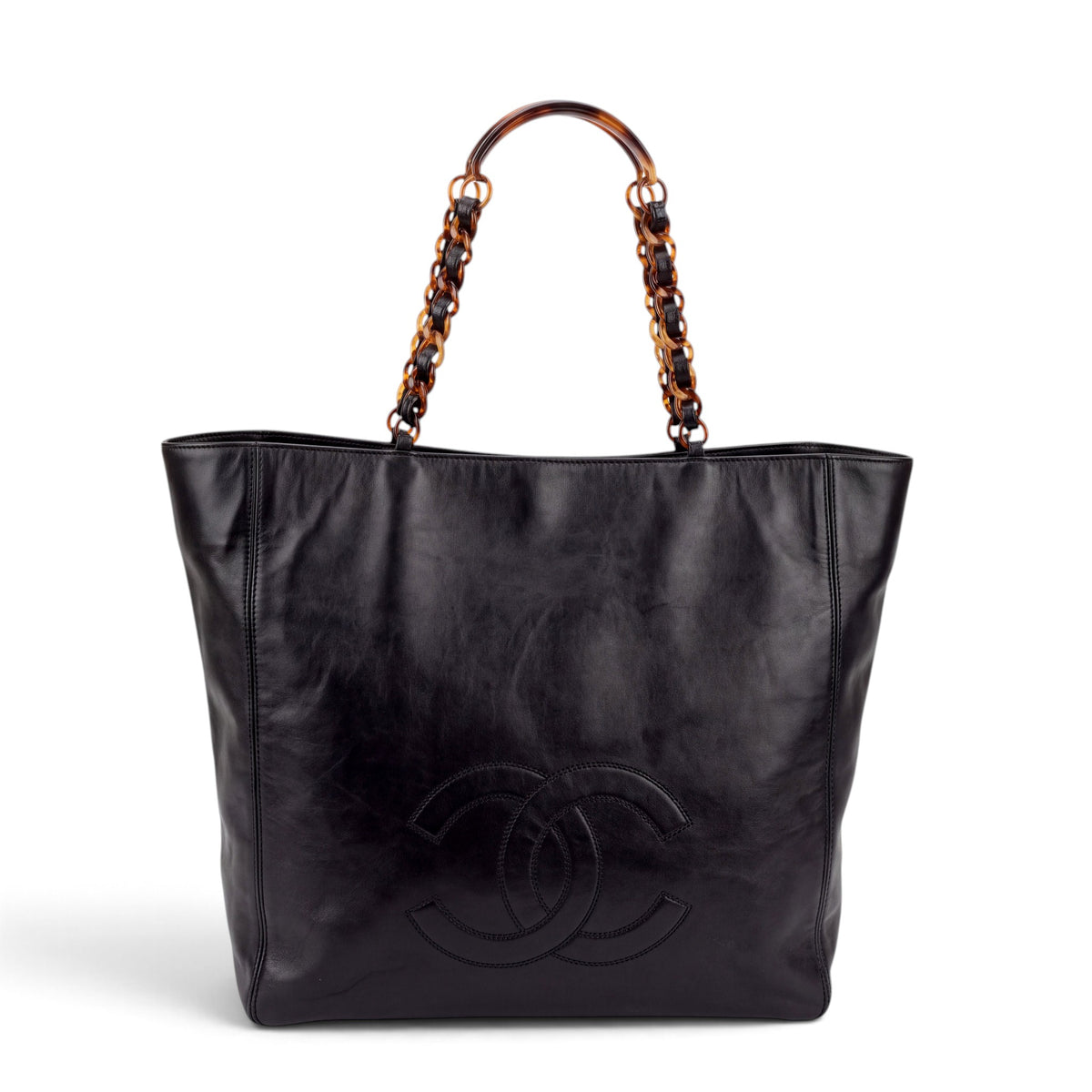 CHANEL VINTAGE BLACK LEATHER TIMELESS CC TOTE