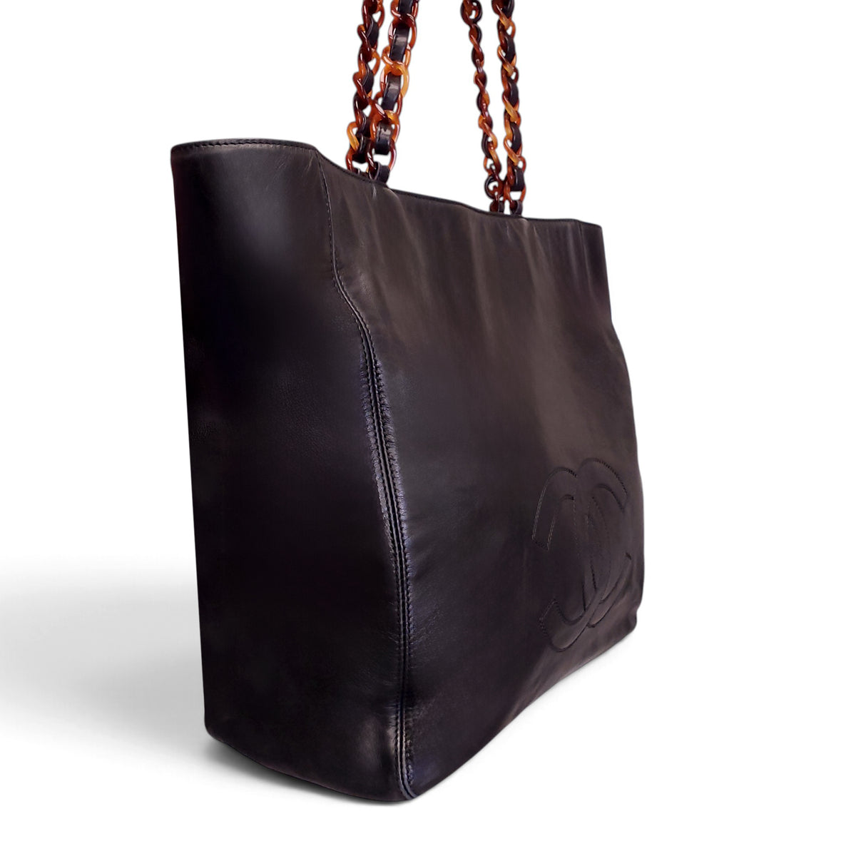 CHANEL VINTAGE BLACK LEATHER TIMELESS CC TOTE