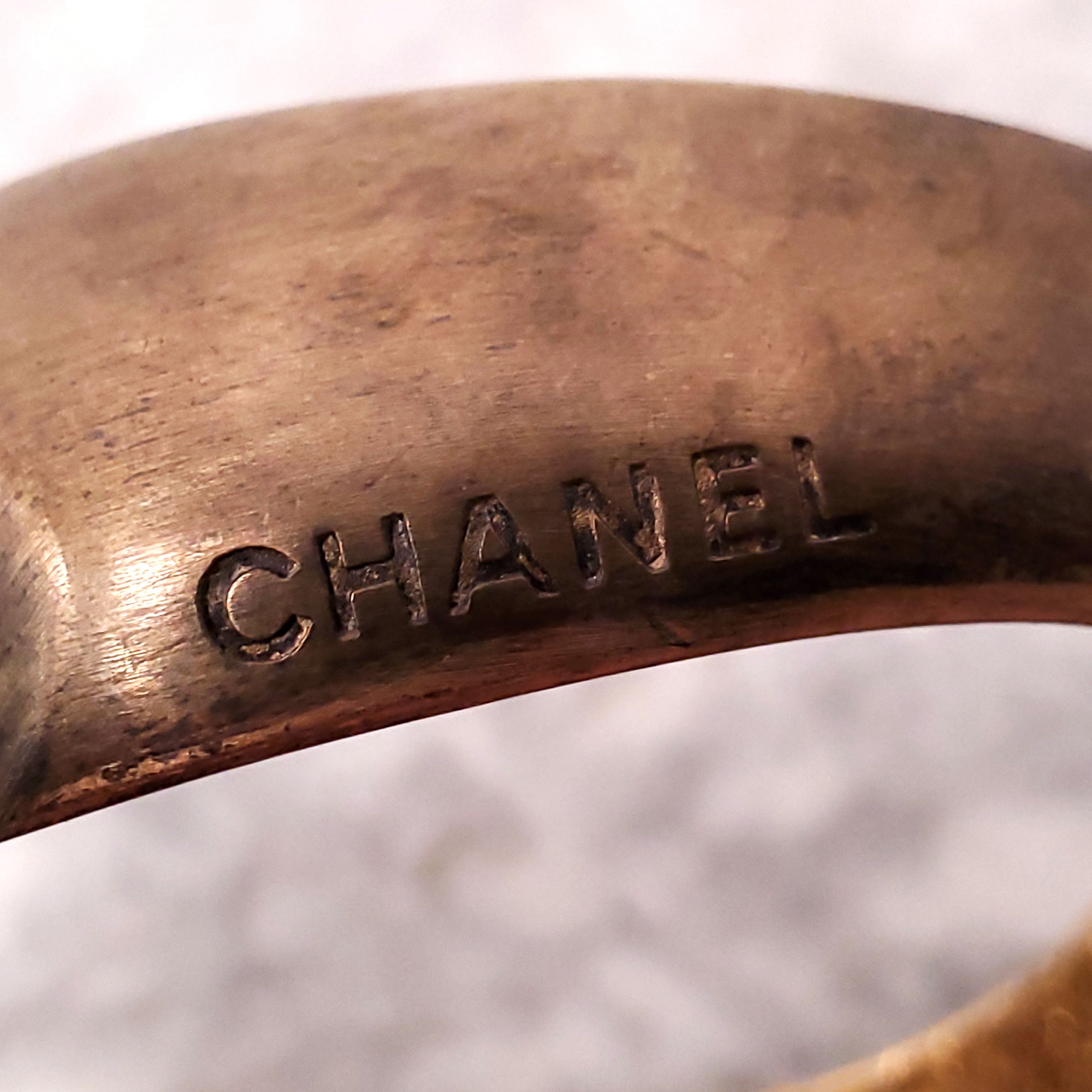 CHANEL VINTAGE BRONZE BANGLE WITH LOGO