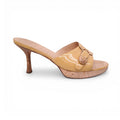 CHANEL VINTAGE NUDE LEATHER WOODEN PEEP TOE HEELS - SIZE 40