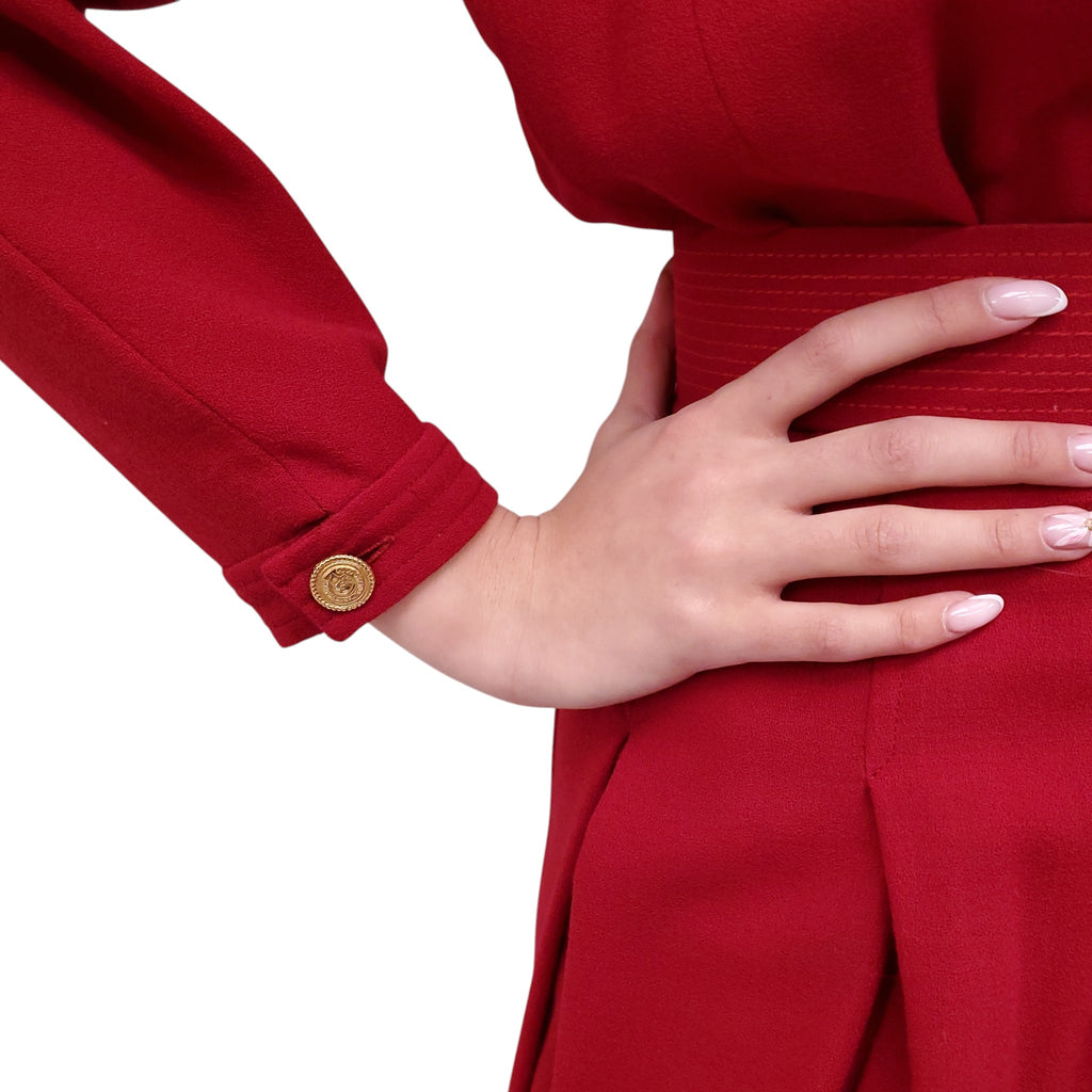 CHANEL VINTAGE RED DRESS WITH LOGO BELT - SIZE XS