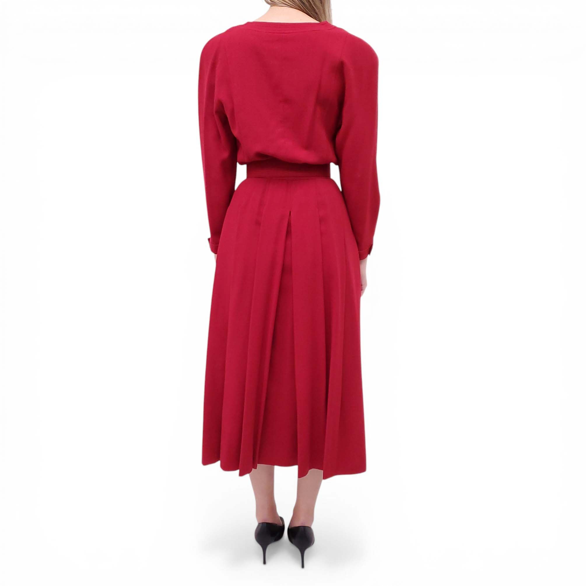 CHANEL VINTAGE RED DRESS WITH LOGO BELT - SIZE XS