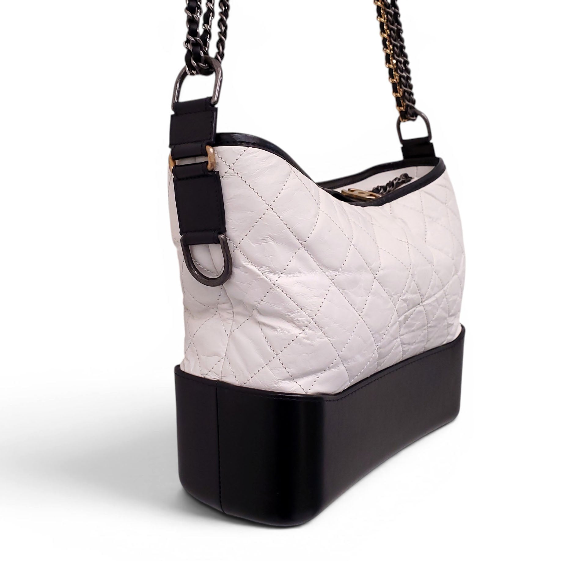 CHANEL WHITE AND BLACK AGED LEATHER GABRIELLE BAG