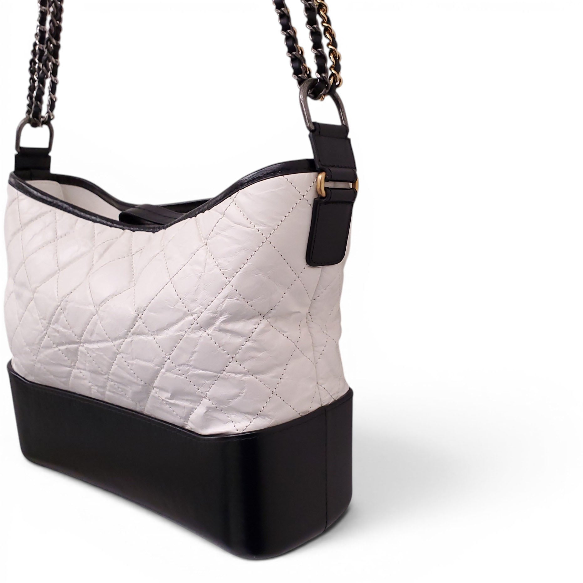 CHANEL WHITE AND BLACK AGED LEATHER GABRIELLE BAG