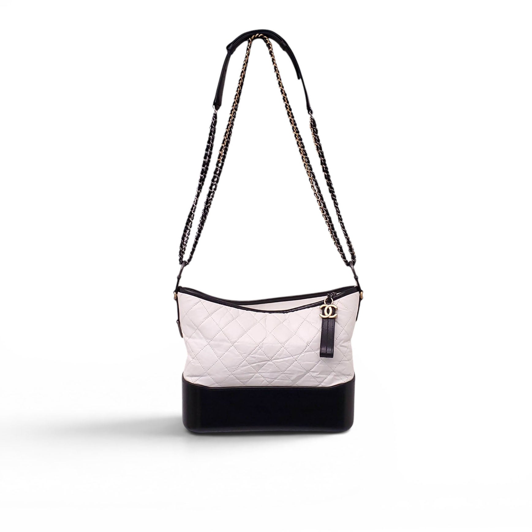 CHANEL WHITE AND BLACK AGED LEATHER GABRIELLE BAG