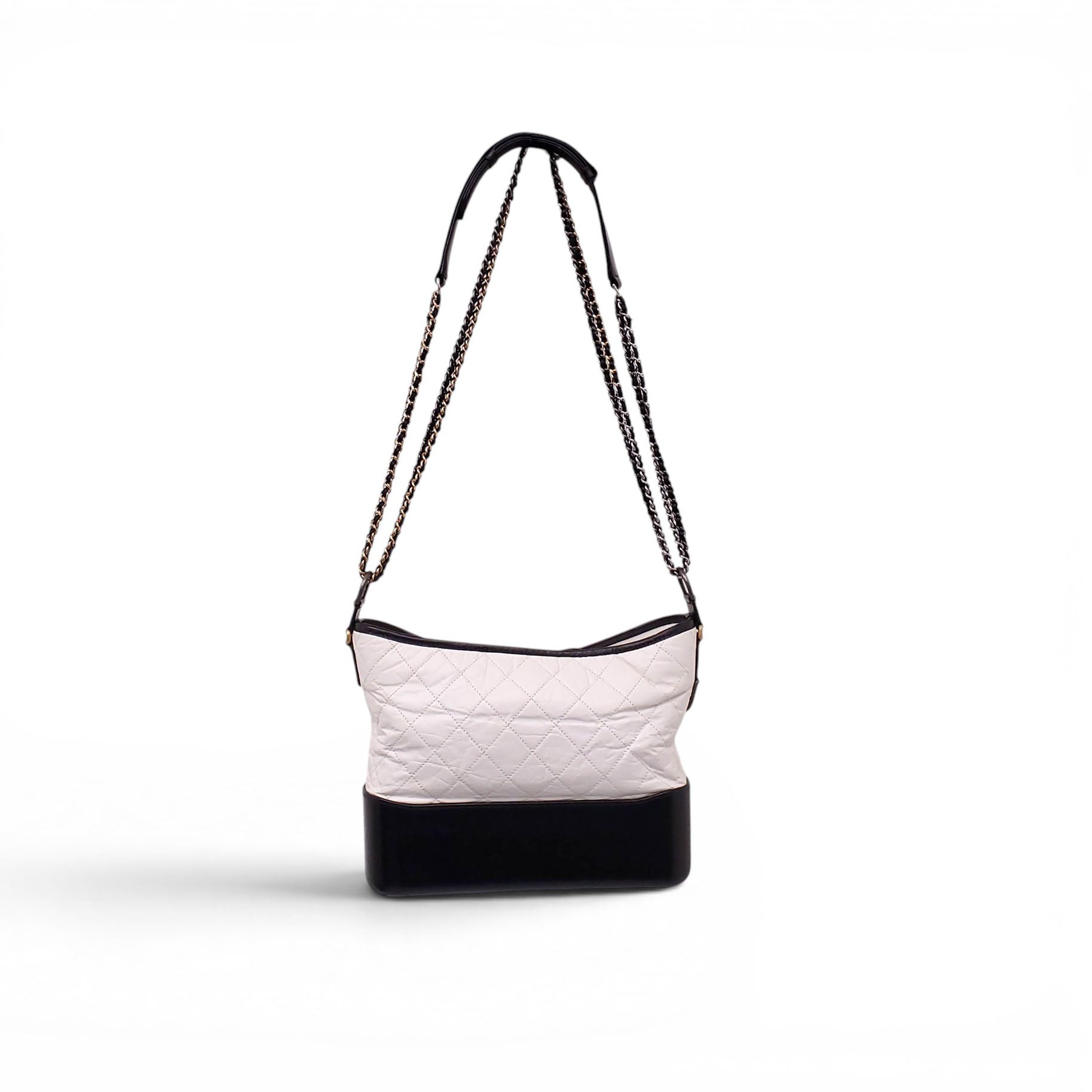 CHANEL WHITE AND BLACK AGED LEATHER GABRIELLE BAG